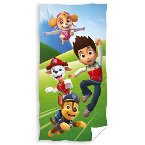 Dětská plážová osuška TLAPKOVÁ PATROLA VŽDY VE STŘEHU, modro-zelená, froté, 70x140cm