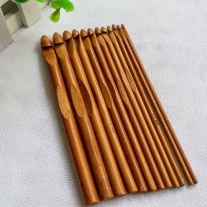 Bambusové háčky na háčkování, celodřevěné, sada 12 velikostí, 15cm