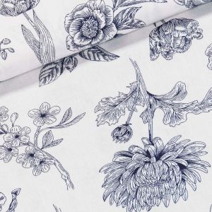 Bavlněné plátno 303000/11, černé květiny, perokresba na bílé, š.140cm (látka v metráži)