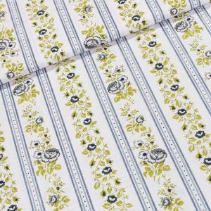 Bavlněné plátno 303000/4, šedo-zelené růžičky v proužku na bílé, š.140cm (látka v metráži)