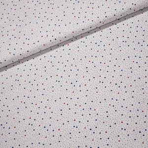 Bavlněné plátno ANIKA modré a červené malé hvězdičky na bílé, š.160cm (látka v metráži)