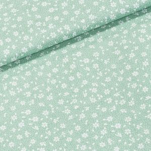 Bavlněné plátno ARIA bílé kytičky na zelené / valerie, š.160cm (látka v metráži)