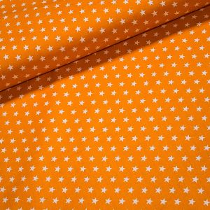 Bavlněné plátno bílé hvězdičky na oranžové, š.140cm (látka v metráži)