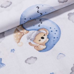 Bavlněné plátno dětské ANIKA, medvídek na měsíčku, modrá, š.160cm (látka v metráži)