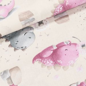 Bavlněné plátno dětské ANIKA růžoví dráčci, š.160cm (látka v metráži)