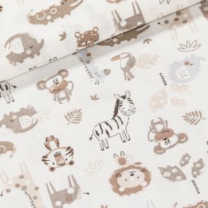 Bavlněné plátno dětské ELIŠKA béžové safari na bílé, š.160cm (látka v metráži)