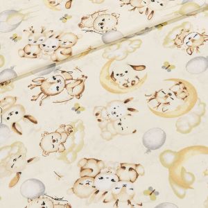 Bavlněné plátno dětské POLO hnědý medvídek na měsíčku na smetanové š.160cm (látka v metráži)