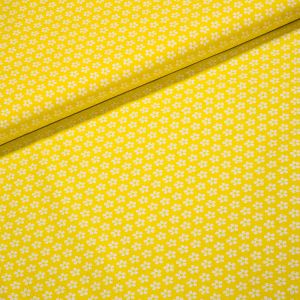 Bavlněné plátno MATY 1550502/26 bílé kytičky na žluté, š.140cm (látka v metráži)