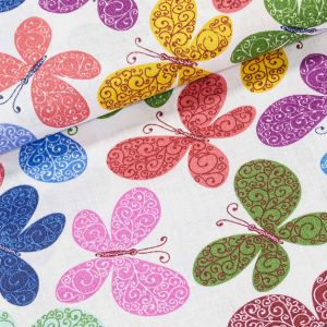 Bavlněné plátno POLO barevní vzorovaní motýli, š.140cm (látka v metráži)