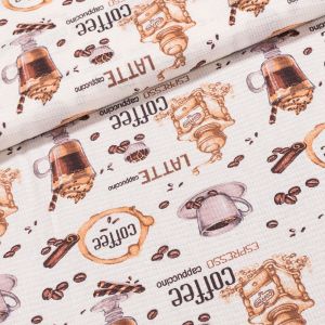 Bavlněné plátno vaflovina / štola na metráž 703023 LATTÉ, káva na béžové, š. 50cm (látka v metráži)