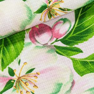 Bavlněné plátno vaflovina, utěrkovina / štola na metráž 703023/29432-1, šípková růže, růžovo-zelená, š. 50cm (látka v metráži)