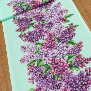 Bavlněné plátno vaflovina, utěrkovina / štola na metráž 703023/294281, šeřík na mentolové, š. 50cm (látka v metráži)