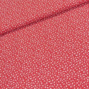 Bavlněné plátno Valerie VA002/01 bílé květinky na červené, š.160cm (látka v metráži)