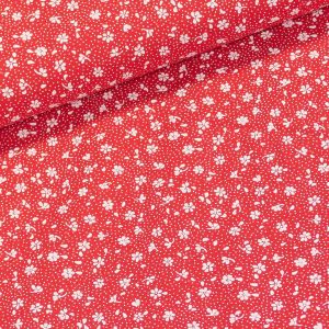Bavlněné plátno Valerie VA002/01 bílé květinky na červené, š.160cm (látka v metráži)