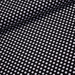 Bavlněné plátno větší bílý hustý puntík na černé, š.140cm (látka v metráži)