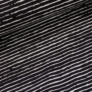 Bavlněný úplet KC1472-369, bílý proužek na černé, š.145cm (látka v metráži)