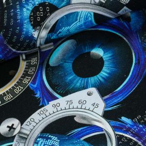 Bavlněný úplet TEPLÁKOVINA DIGÁLNÍ TISK 6-04125, modré oči, š.140cm (látka v metráži)