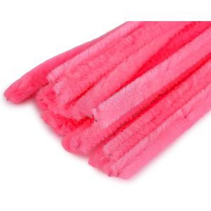 Chlupatý modelovací drát 160281/34, jednobarevná růžová pink, průměr 6mm, délka 30cm, (1 balení, 20 kusů)