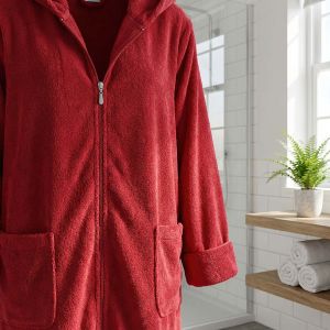 Župan FROTÉ NA ZIP 4847/014 červený, bavlněné froté, 330 g/m², dámský (více velikostí)