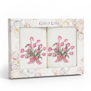 Dárkový set froté ručníků TULIPÁNY 26, růžové tulipány, 2x 50x100cm