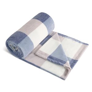 Cestovní deka KEMPING PLUS – modrá kostka, lehká pikniková deka z mikrovlákna 150×200cm