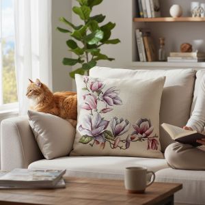 Dekorační povlak na polštářek RETRO MAGNOLIE, fialovo-režná, 45x45cm