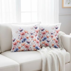 Dekorační povlak na polštářek CYH6105 TISK, červené a modré květiny, 40x40cm