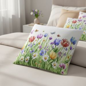 Dekorační povlak na polštářek CYHa7548 TISK, tulipány, zelená, 40x40cm