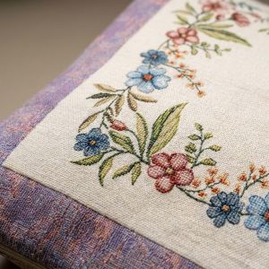 Dekorační povlak na polštářek RETRO CHENILLE, drobné květy, fialový rámeček 45x45cm