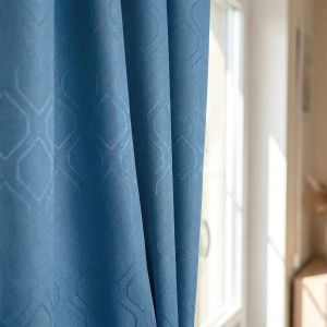 Dekorační závěs / lehká závěsovina 787/36, geometrický vzor, modrá, šířka 150cm (látka v metráži)