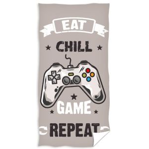 Dětská plážová osuška GAMER HERNÍ FLOW, béžovo-šedá, froté, 90x180cm