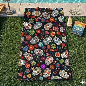 Dětská plážová osuška LEBKY MEXICANA, černá, froté, 70x140cm