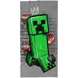 Dětská plážová osuška MINECRAFT CREEPER KING, šedá, froté, 70x140cm