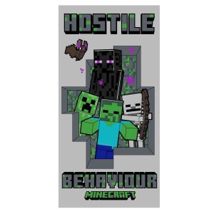 Dětská plážová osuška MINECRAFT HOSTILE BEHAVIOUR, šedá, froté, 70x140cm