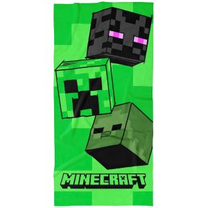 Dětská plážová osuška MINECRAFT MOB HEAD, zelená, froté, 70x140cm
