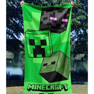 Dětská plážová osuška MINECRAFT MOB HEAD, zelená, froté, 70x140cm