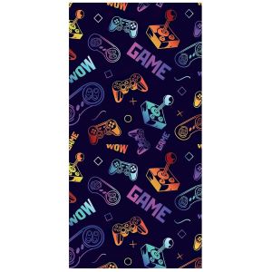Dětská plážová osuška NEVER ENDING GAME, tmavě fialová, froté, 70x140cm
