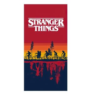 Dětská plážová osuška STRANGER THINGS, červeno-modrá, froté, 70x140cm