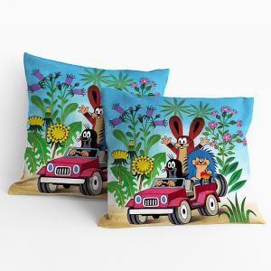 Dětský polštářek KRTEK V AUTĚ (Krteček), světle modrý, 40x40cm