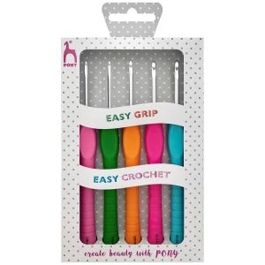 Háčky na háčkování EASY GRIP-PONY kovové / hliníkové s plastovou rukojetí 656831, sada 5 velikostí