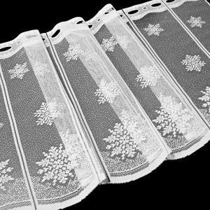 Kusová záclona VLOČKY VITRÁŽ 19977, zimní, vánoční vzor s bordurou, jednobarevná bílá (více rozměrů)