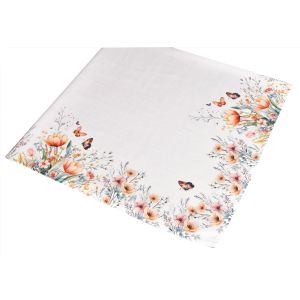 Kuchyňský ubrus CYH6102 TISK, luční květy s motýlky, losové květy, bílá 85x85cm (čtverec) 