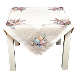 Kuchyňský ubrus VELIKONOCE CYH6112 TISK, zajíček, kraslice v košíku, béžová 85x85cm (čtverec) 