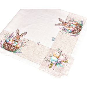 Kuchyňský ubrus VELIKONOCE CYH6112 TISK, zajíček, kraslice v košíku, béžová 85x85cm (čtverec) 
