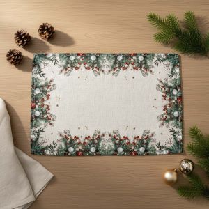 Kuchyňský ubrus / prostírání vánoční CYH6024GC, vánoční ozdoby s jehličím, béžovo-zelená 30x45cm (obdélník) 