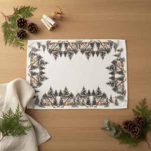 Kuchyňský ubrus / prostírání vánoční CYH6059R, zasněžené chaloupky, bílo-zelená 30x45cm (obdélník) 