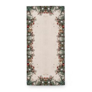 Kuchyňský ubrus vánoční CYH6024GC, vánoční ozdoby s jehličím, béžovo-zelená 40x90cm (obdélník) 