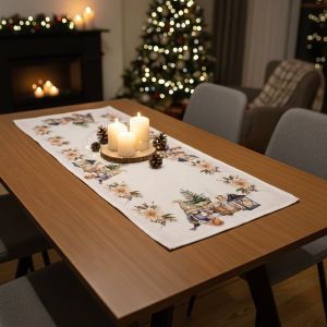 Kuchyňský ubrus vánoční CYH6060C, skřítek s lucernou, béžová 40x90cm (obdélník) 