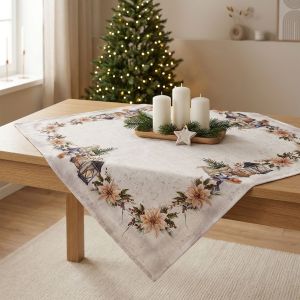 Kuchyňský ubrus vánoční CYH6060C, skřítek s lucernou, béžová 85x85cm (čtverec) 