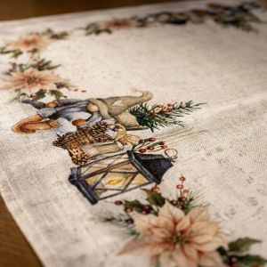 Kuchyňský ubrus vánoční CYH6060C, skřítek s lucernou, béžová 85x85cm (čtverec) 